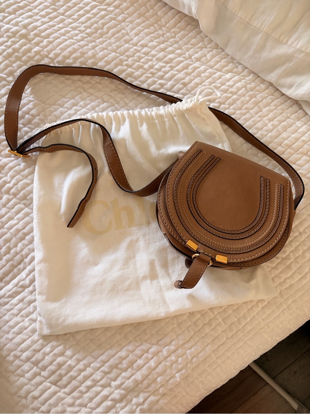Chloe Marcie Tan Leather Small Saddle Crossbody Bag